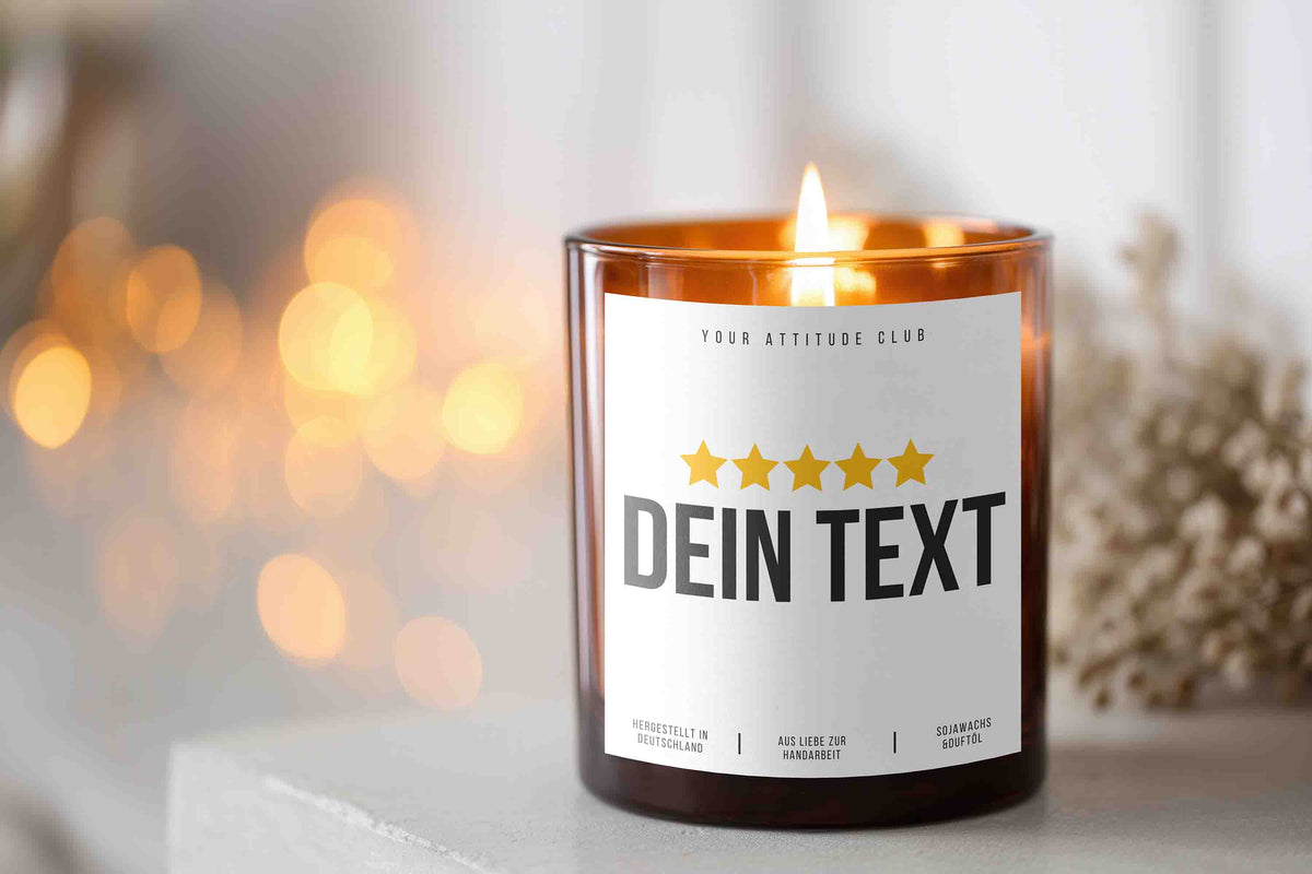 Bewertungssterne mit personalisierteren Text | Personalisierbare Kerze