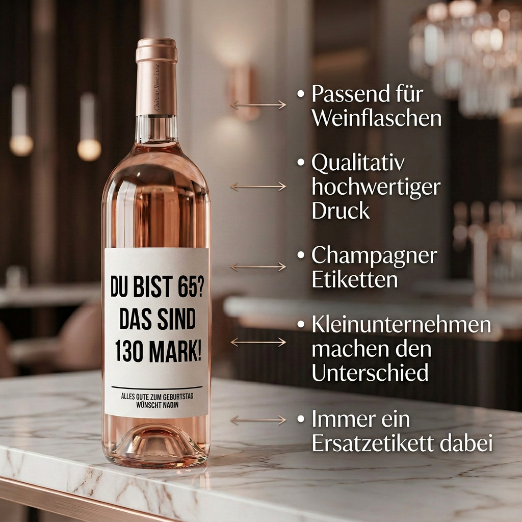 Du bist 65? Das sind 130 Mark! | Weinflaschen Etikett Geburtstag personalisiert | Lustiges Weinetikett Geschenk für Frauen & Männer