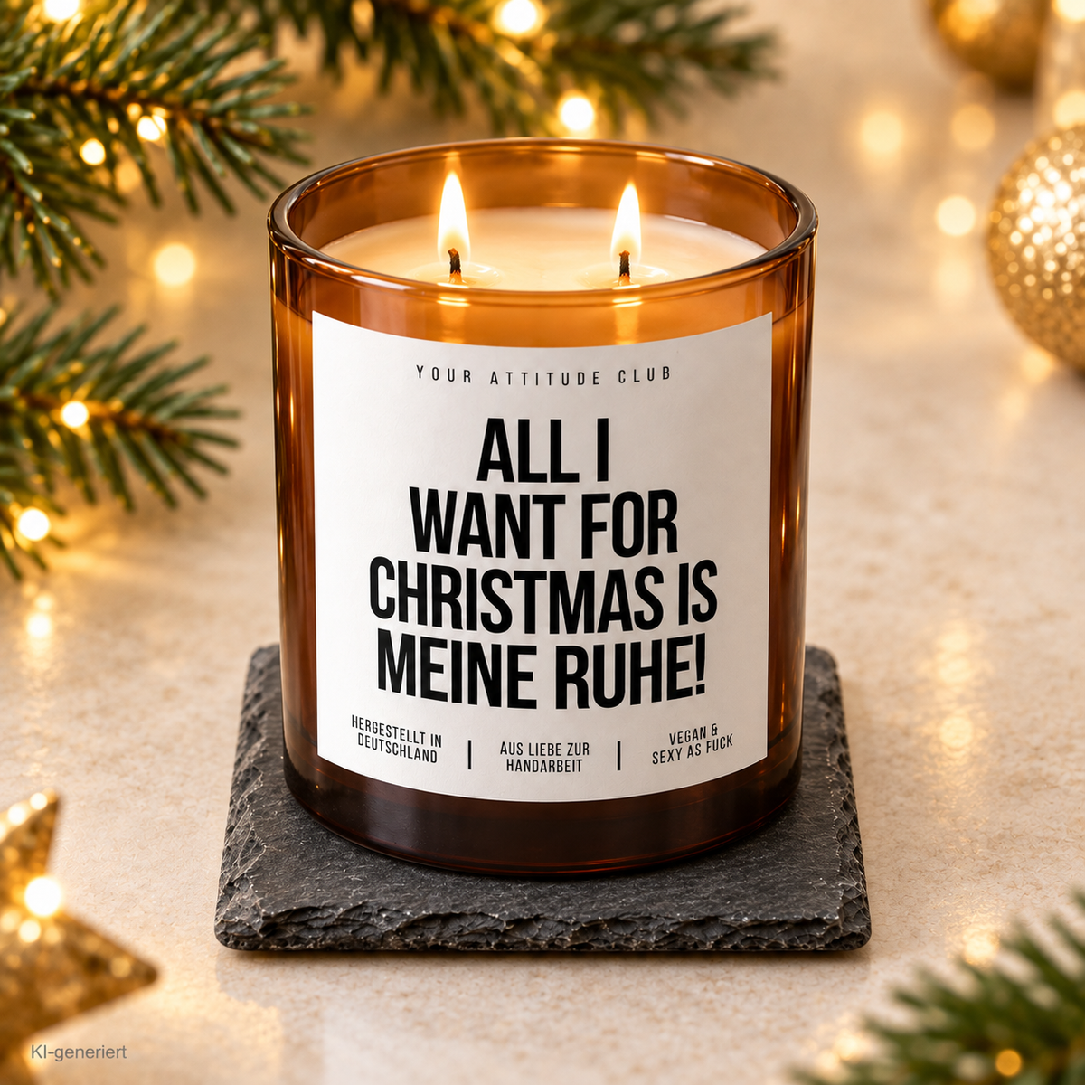 ALL I WANT FOR CHRISTMAS IS MEINE RUHE! – Weihnachtskerze Naturgras Etikett | Weihnachtsgeschenk | Geschenk für Freunde, Familie & Kollegen