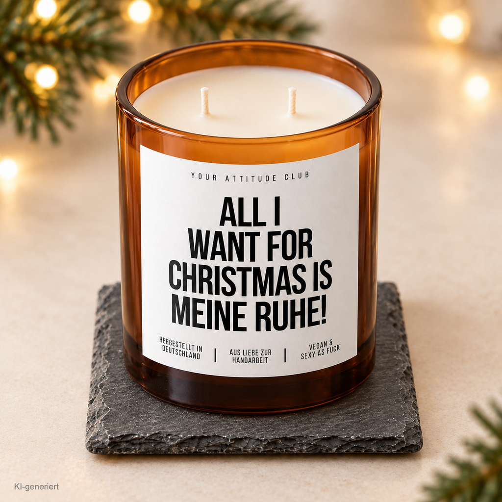 ALL I WANT FOR CHRISTMAS IS MEINE RUHE! – Weihnachtskerze Naturgras Etikett | Weihnachtsgeschenk | Geschenk für Freunde, Familie & Kollegen