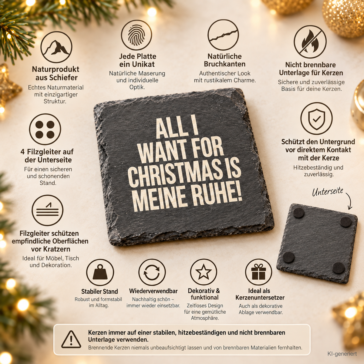 ALL I WANT FOR CHRISTMAS IS MEINE RUHE! – Weihnachtskerze Naturgras Etikett | Weihnachtsgeschenk | Geschenk für Freunde, Familie & Kollegen