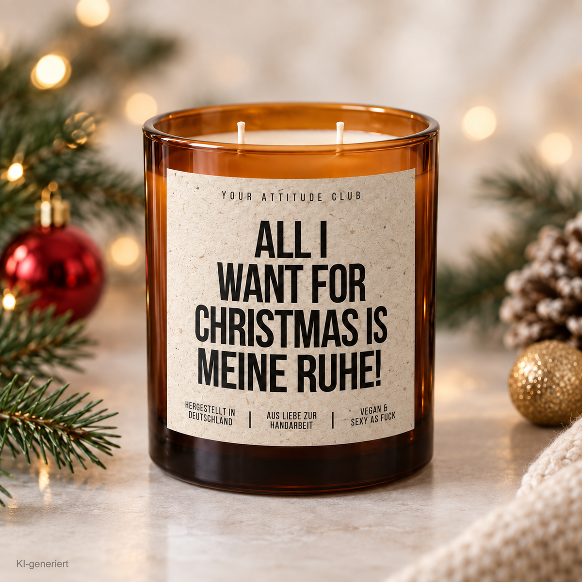 ALL I WANT FOR CHRISTMAS IS MEINE RUHE! – Weihnachtskerze Naturgras Etikett | Weihnachtsgeschenk | Geschenk für Freunde, Familie & Kollegen