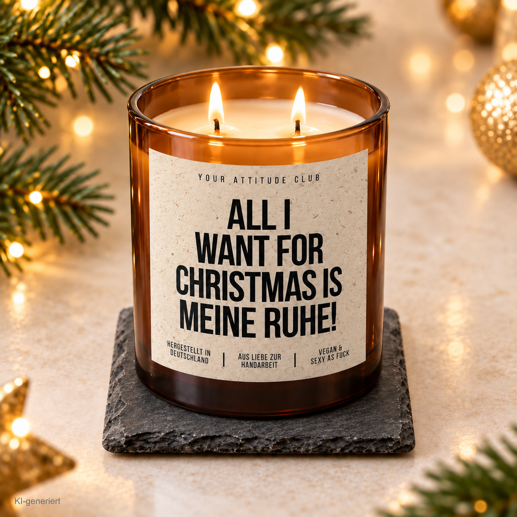 ALL I WANT FOR CHRISTMAS IS MEINE RUHE! – Weihnachtskerze Naturgras Etikett | Weihnachtsgeschenk | Geschenk für Freunde, Familie & Kollegen