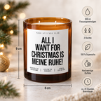 ALL I WANT FOR CHRISTMAS IS MEINE RUHE! – Weihnachtskerze Naturgras Etikett | Weihnachtsgeschenk | Geschenk für Freunde, Familie & Kollegen
