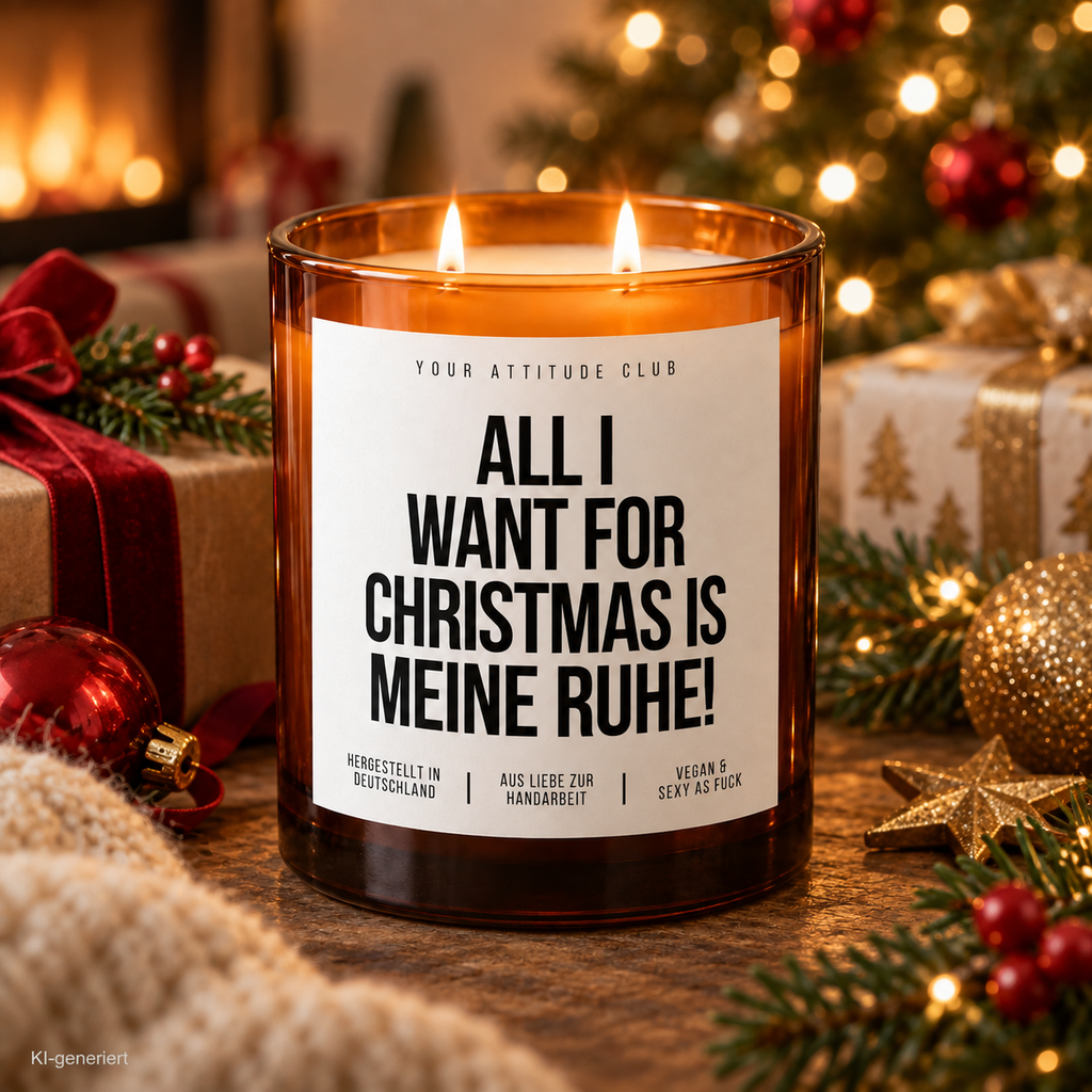 ALL I WANT FOR CHRISTMAS IS MEINE RUHE! – Weihnachtskerze Naturgras Etikett | Weihnachtsgeschenk | Geschenk für Freunde, Familie & Kollegen