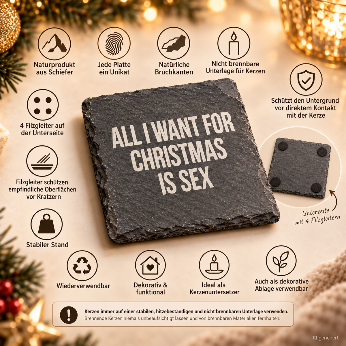 ALL I WANT FOR CHRISTMAS IS SEX – Weihnachtskerze Naturgras Etikett | Weihnachtsgeschenk | Geschenk für Partner, Freundin & Freund | Geschenkidee Weihnachten