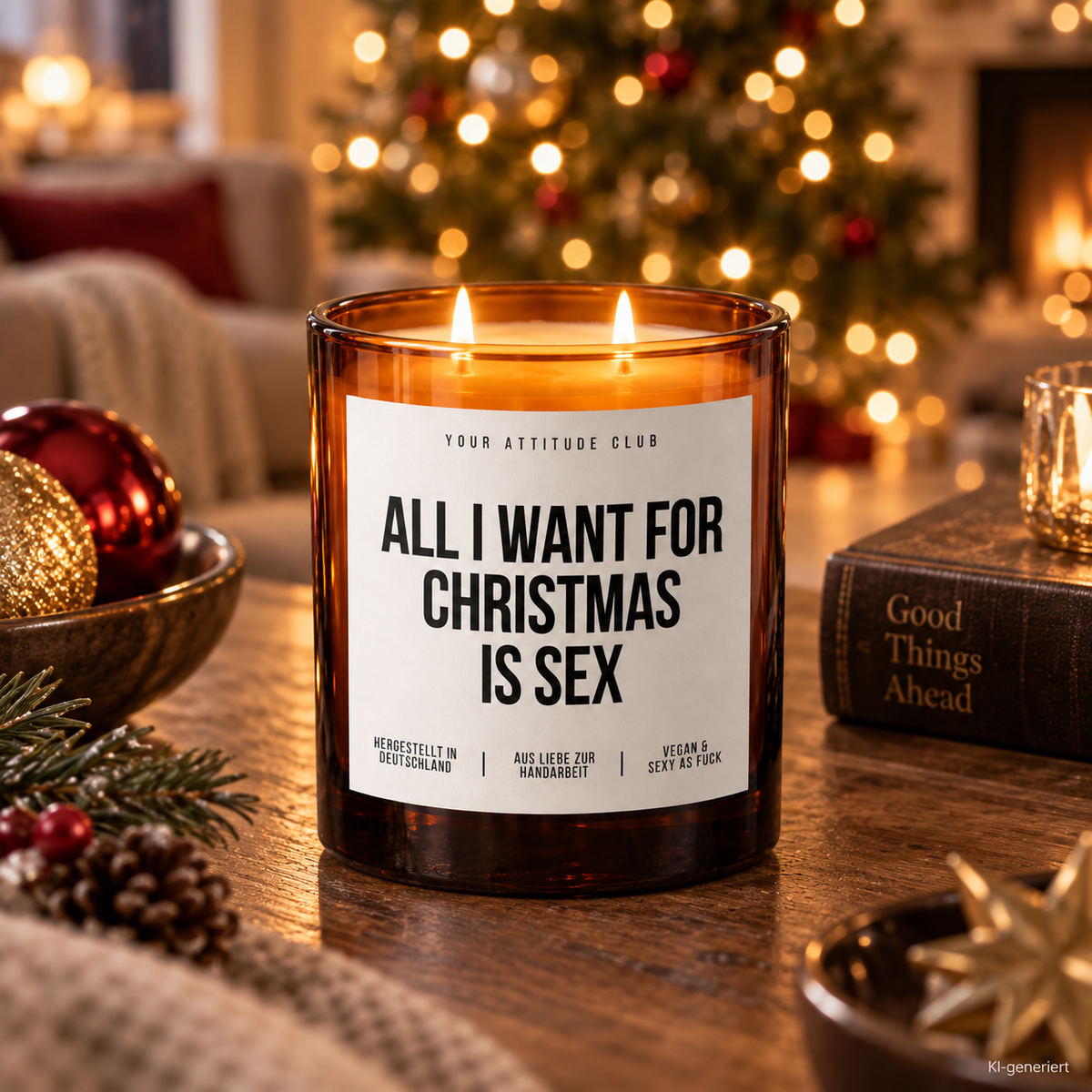 ALL I WANT FOR CHRISTMAS IS SEX – Weihnachtskerze Naturgras Etikett | Weihnachtsgeschenk | Geschenk für Partner, Freundin & Freund | Geschenkidee Weihnachten