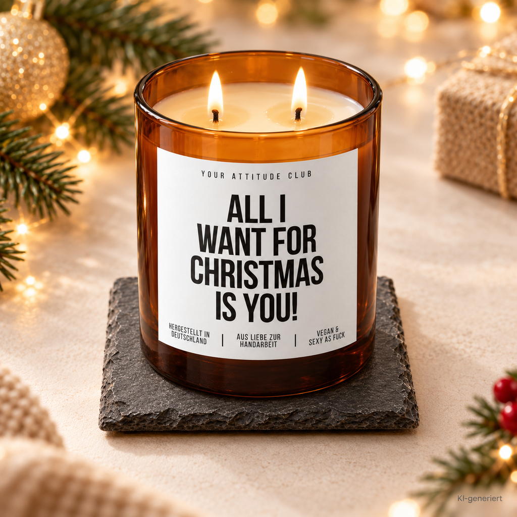 ALL I WANT FOR CHRISTMAS IS YOU! – Weihnachtskerze Naturgras Etikett | Weihnachtsgeschenk | Geschenk für Partner, Freundin & Freund | Geschenkidee Weihnachten