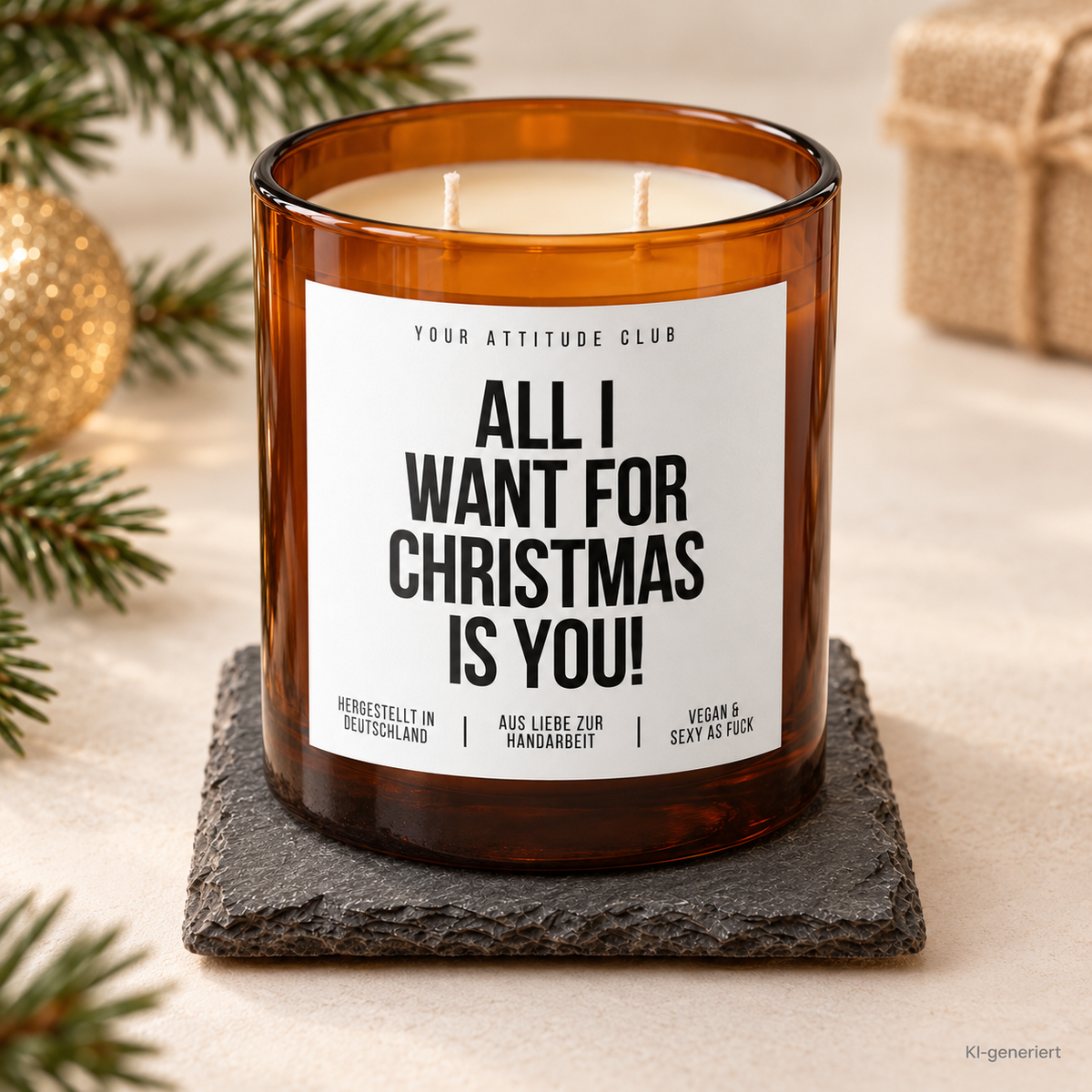 ALL I WANT FOR CHRISTMAS IS YOU! – Weihnachtskerze Naturgras Etikett | Weihnachtsgeschenk | Geschenk für Partner, Freundin & Freund | Geschenkidee Weihnachten