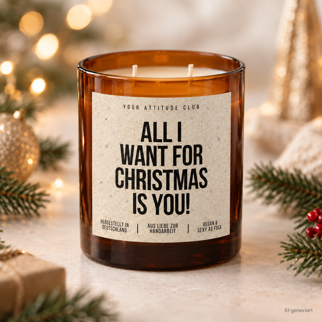 ALL I WANT FOR CHRISTMAS IS YOU! – Weihnachtskerze Naturgras Etikett | Weihnachtsgeschenk | Geschenk für Partner, Freundin & Freund | Geschenkidee Weihnachten