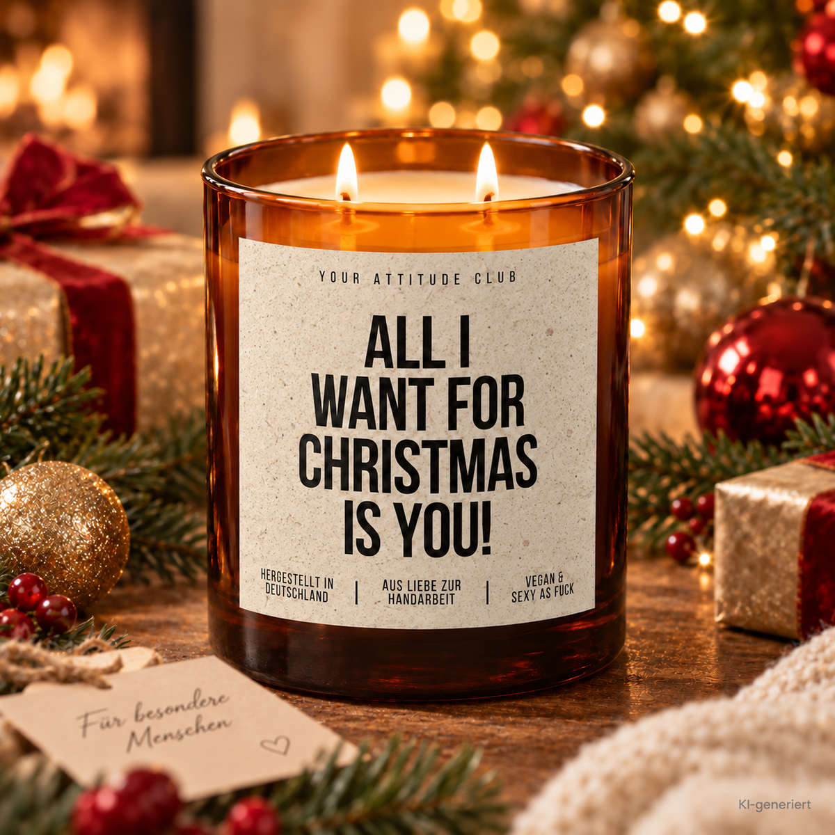 ALL I WANT FOR CHRISTMAS IS YOU! – Weihnachtskerze Naturgras Etikett | Weihnachtsgeschenk | Geschenk für Partner, Freundin & Freund | Geschenkidee Weihnachten