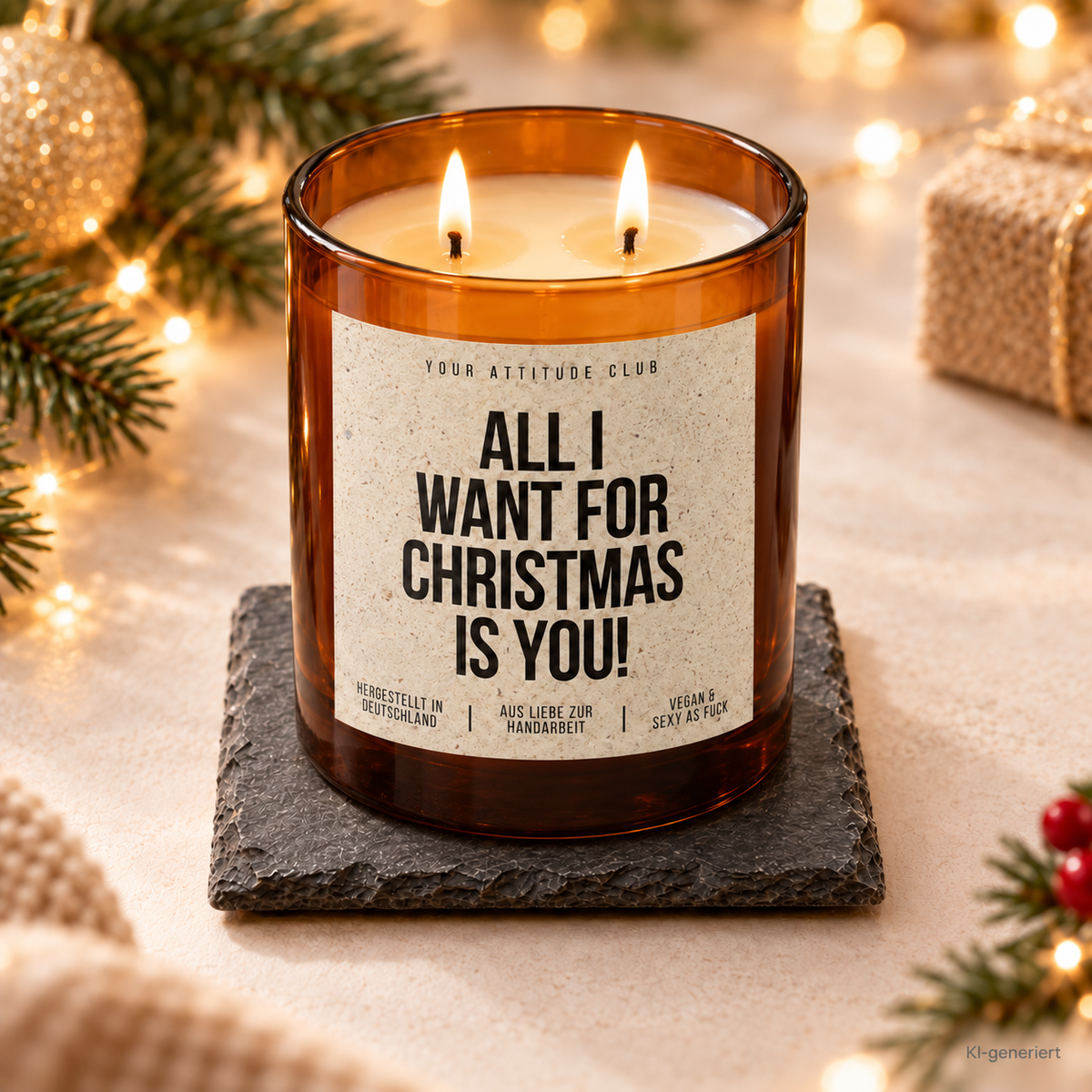 ALL I WANT FOR CHRISTMAS IS YOU! – Weihnachtskerze Naturgras Etikett | Weihnachtsgeschenk | Geschenk für Partner, Freundin & Freund | Geschenkidee Weihnachten