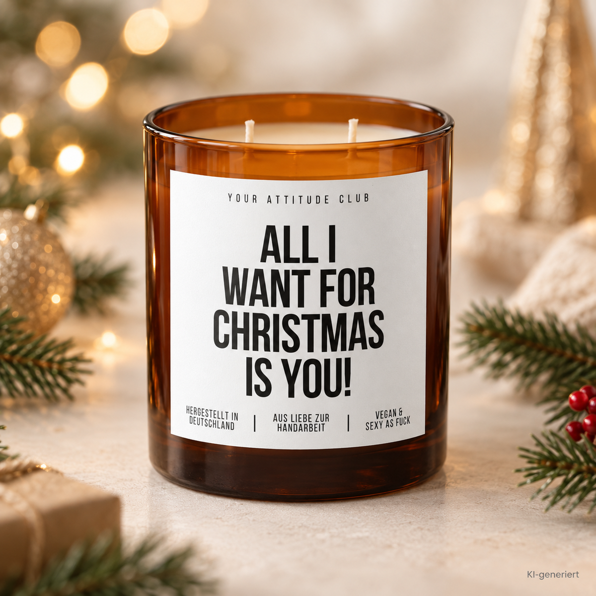 ALL I WANT FOR CHRISTMAS IS YOU! – Weihnachtskerze Naturgras Etikett | Weihnachtsgeschenk | Geschenk für Partner, Freundin & Freund | Geschenkidee Weihnachten