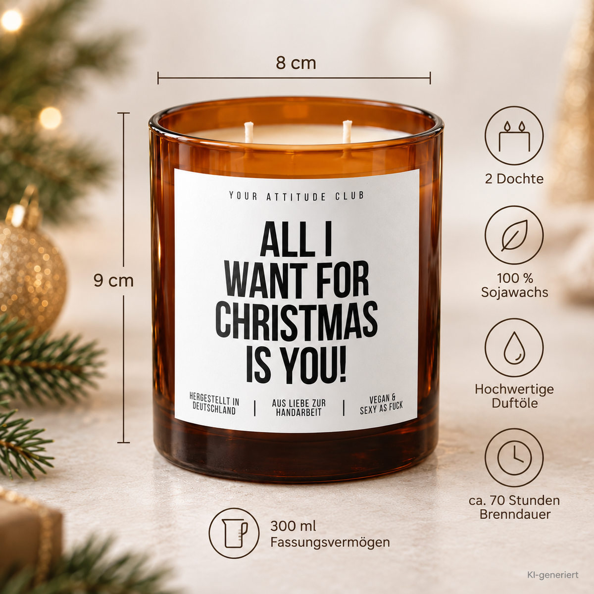 ALL I WANT FOR CHRISTMAS IS YOU! – Weihnachtskerze | Romantisches Weihnachtsgeschenk | Geschenk für Partner, Freundin, Freund & Lieblingsmensch