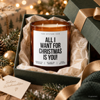 ALL I WANT FOR CHRISTMAS IS YOU! – Weihnachtskerze Naturgras Etikett | Weihnachtsgeschenk | Geschenk für Partner, Freundin & Freund | Geschenkidee Weihnachten