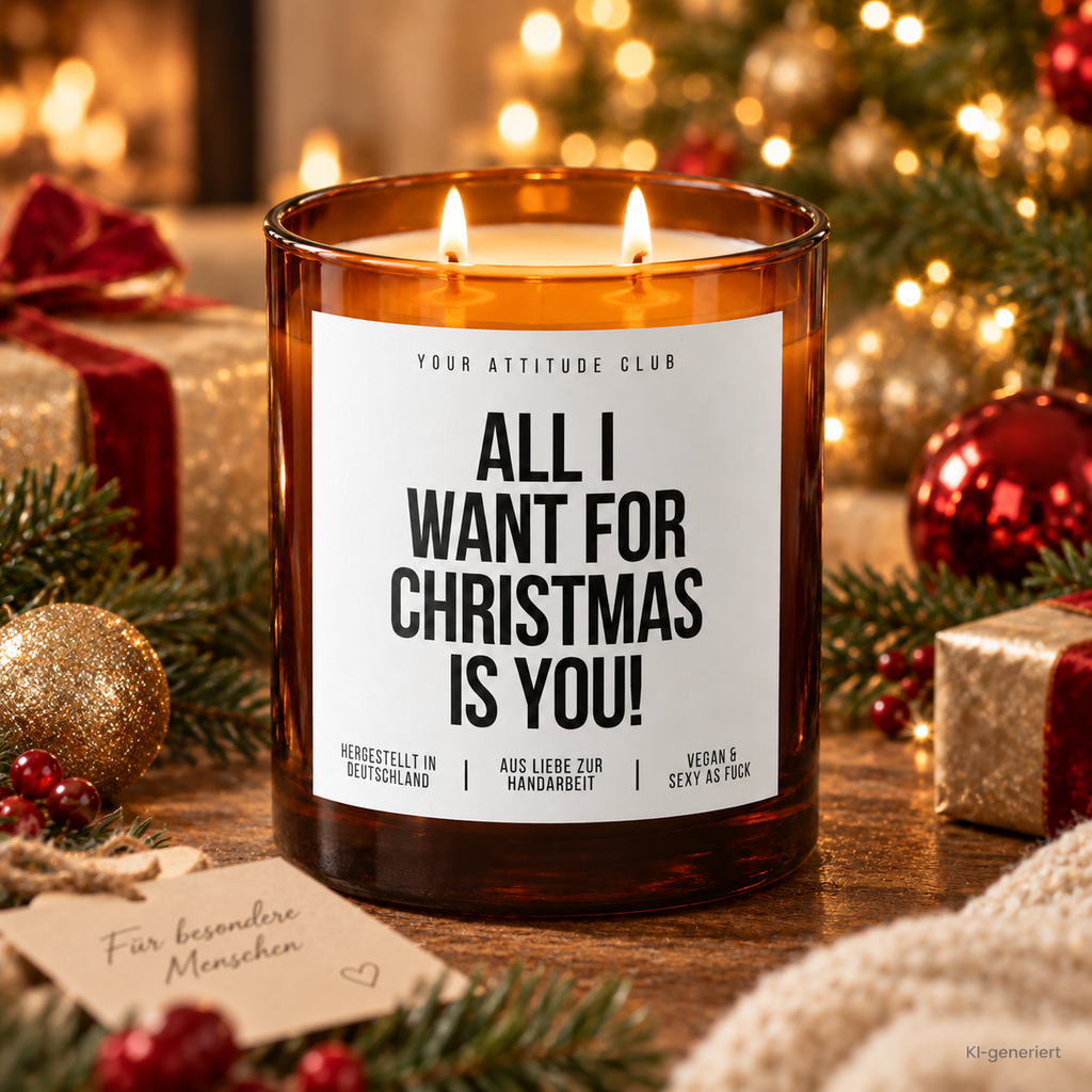 ALL I WANT FOR CHRISTMAS IS YOU! – Weihnachtskerze Naturgras Etikett | Weihnachtsgeschenk | Geschenk für Partner, Freundin & Freund | Geschenkidee Weihnachten