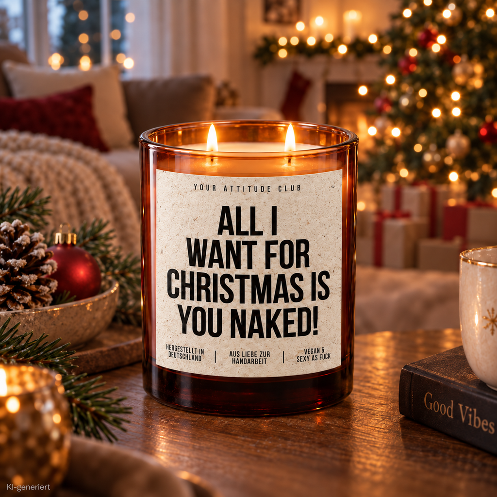 ALL I WANT FOR CHRISTMAS IS YOU NAKED! – Weihnachtskerze | Freches Weihnachtsgeschenk | Geschenk für Partner, Freundin & Freund | Weihnachten