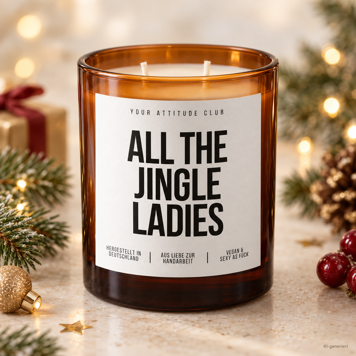 ALL THE JINGLE LADIES – Weihnachtskerze Naturgras Etikett | Weihnachtsgeschenk für Freundin, Kollegin & Frauen | Geschenkidee Weihnachten