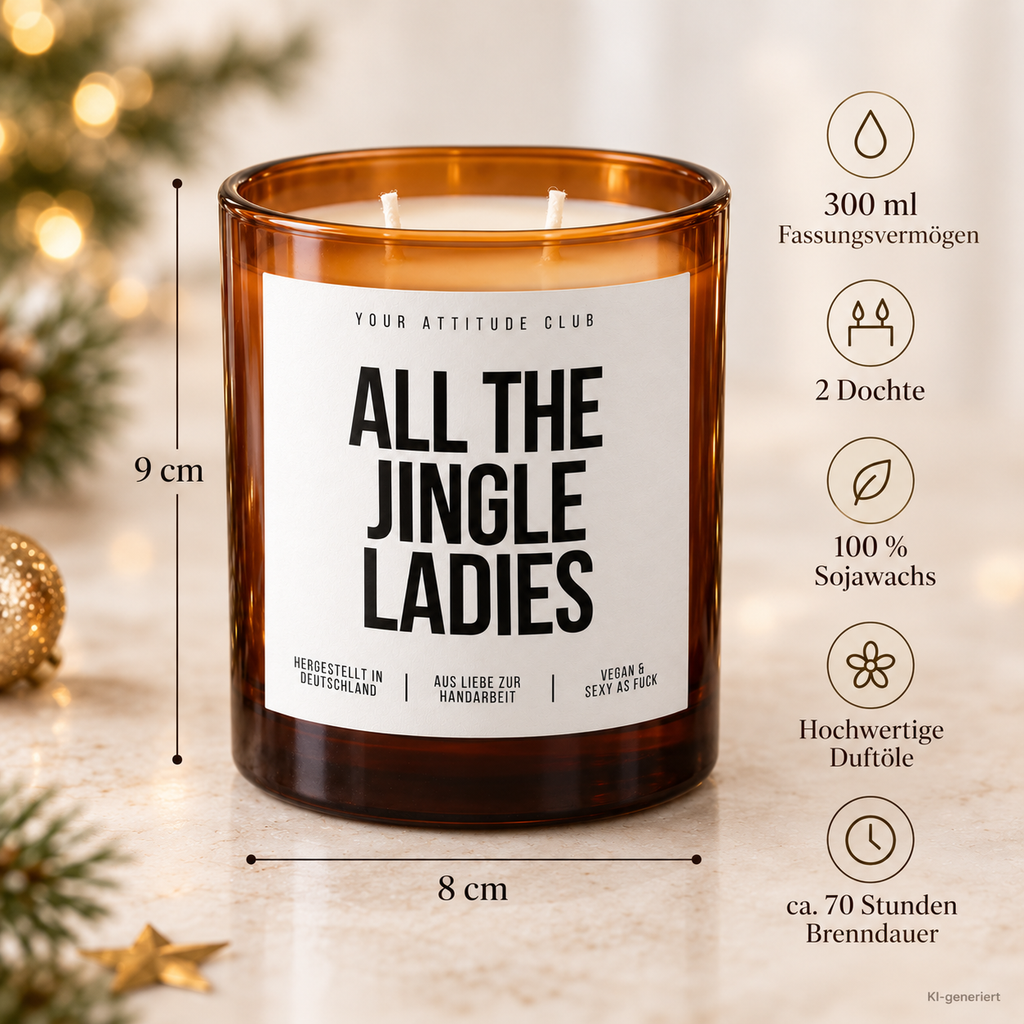 ALL THE JINGLE LADIES – Weihnachtskerze Naturgras Etikett | Weihnachtsgeschenk für Freundin, Kollegin & Frauen | Geschenkidee Weihnachten