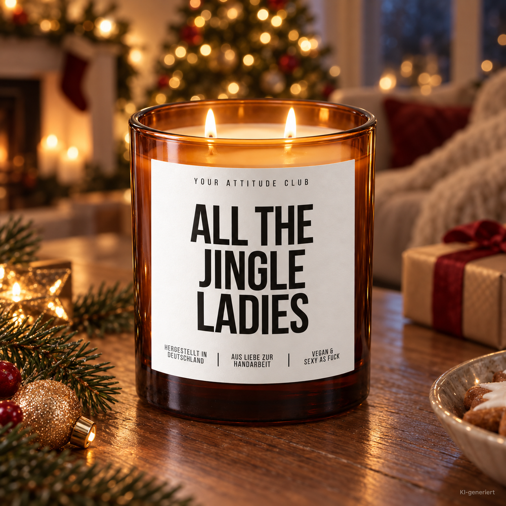 ALL THE JINGLE LADIES – Weihnachtskerze Naturgras Etikett | Weihnachtsgeschenk für Freundin, Kollegin & Frauen | Geschenkidee Weihnachten