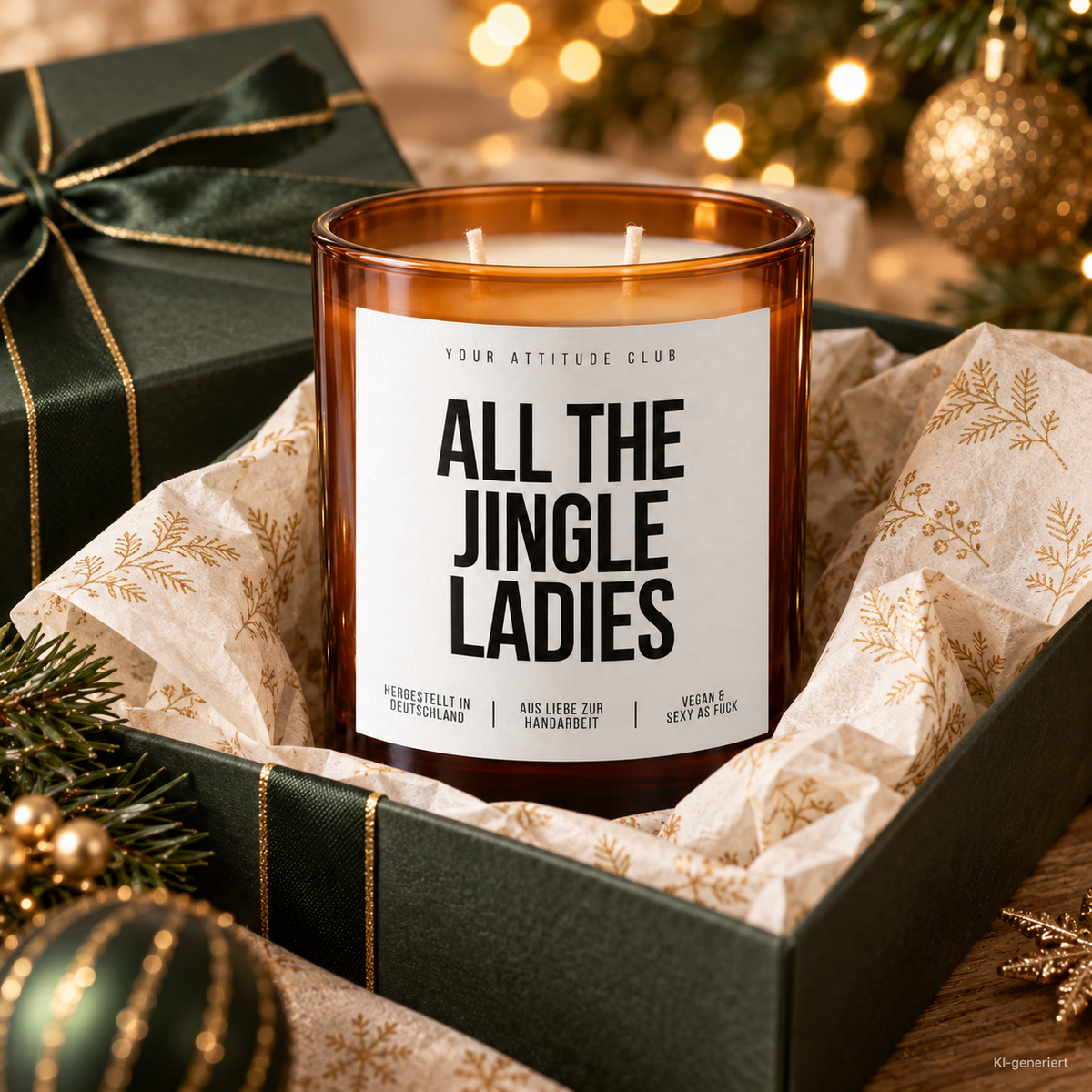 ALL THE JINGLE LADIES – Weihnachtskerze Naturgras Etikett | Weihnachtsgeschenk für Freundin, Kollegin & Frauen | Geschenkidee Weihnachten