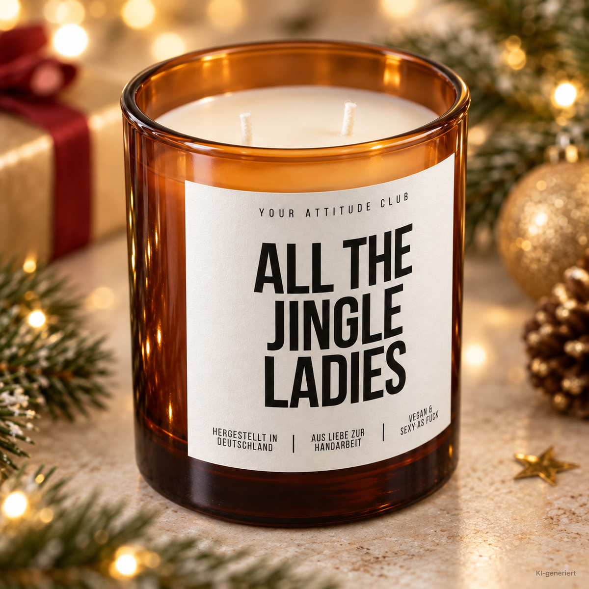 ALL THE JINGLE LADIES – Weihnachtskerze Naturgras Etikett | Weihnachtsgeschenk für Freundin, Kollegin & Frauen | Geschenkidee Weihnachten