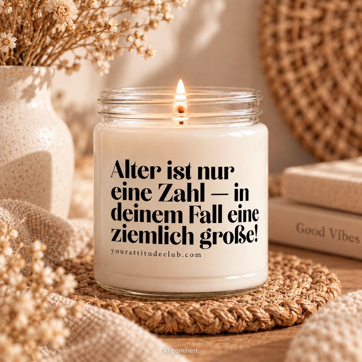 Alter ist nur eine Zahl – in deinem Fall eine ziemlich große! Lustige Geburtstagskerze, witzige Spruchkerze, Geschenkidee, Handmade Candle aus Sojawachs