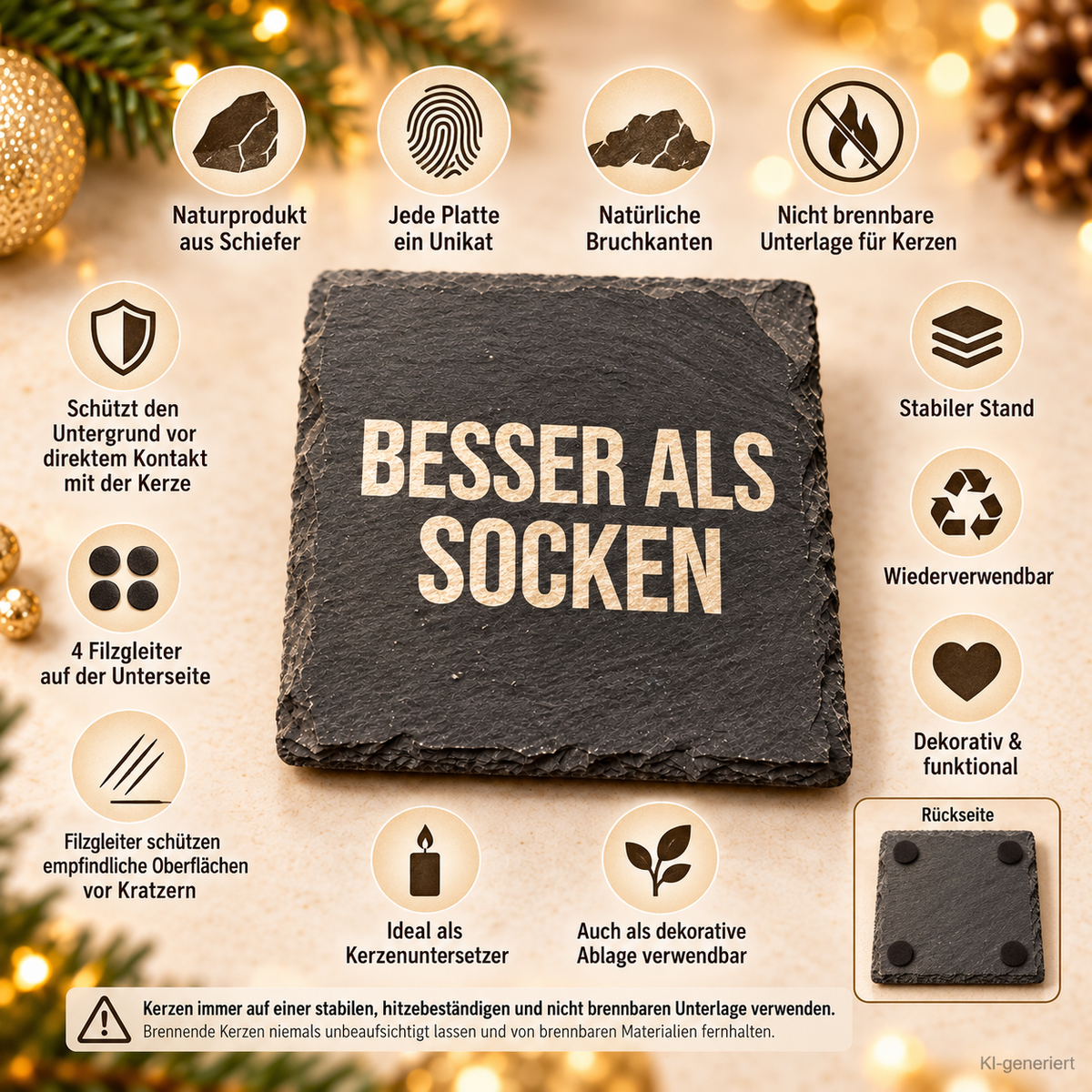 BESSER ALS SOCKEN – Weihnachtskerze Naturgras Etikett | Weihnachtsgeschenk | Geschenk für Familie, Freunde & Kollegen | Geschenkidee Weihnachten