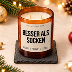 BESSER ALS SOCKEN – Weihnachtskerze Naturgras Etikett | Weihnachtsgeschenk | Geschenk für Familie, Freunde & Kollegen | Geschenkidee Weihnachten