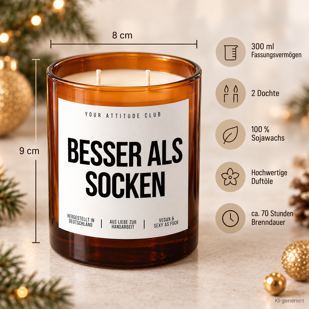 BESSER ALS SOCKEN – Weihnachtskerze Naturgras Etikett | Weihnachtsgeschenk | Geschenk für Familie, Freunde & Kollegen | Geschenkidee Weihnachten