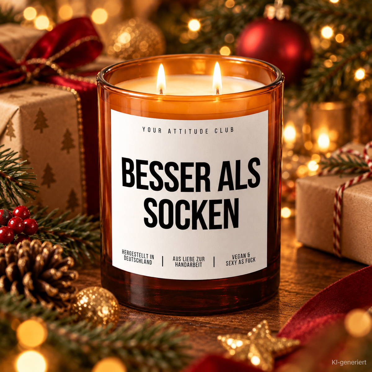 BESSER ALS SOCKEN – Weihnachtskerze Naturgras Etikett | Weihnachtsgeschenk | Geschenk für Familie, Freunde & Kollegen | Geschenkidee Weihnachten