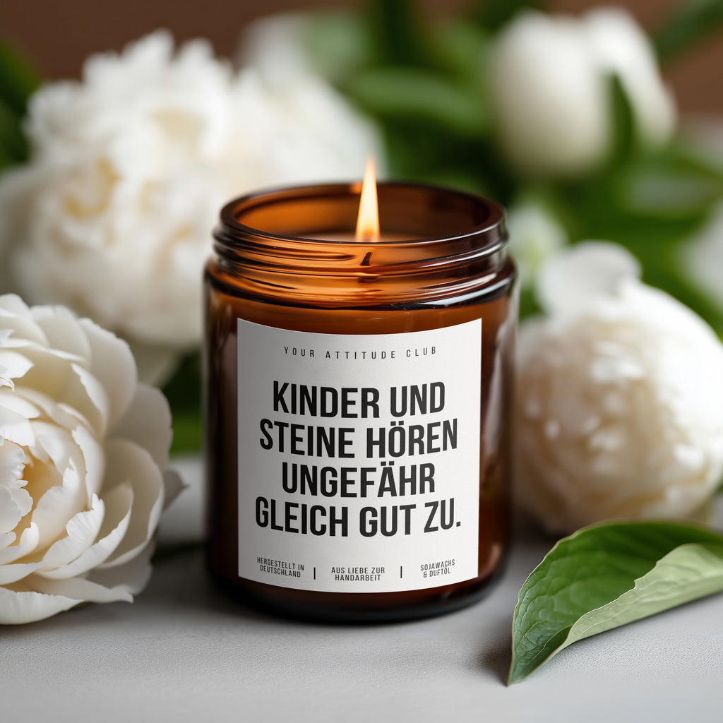 Kinder und Steine hören ungefähr gleich gut zu. | die perfekte Kerze für ehrlichen Mama-Alltag mit Humor