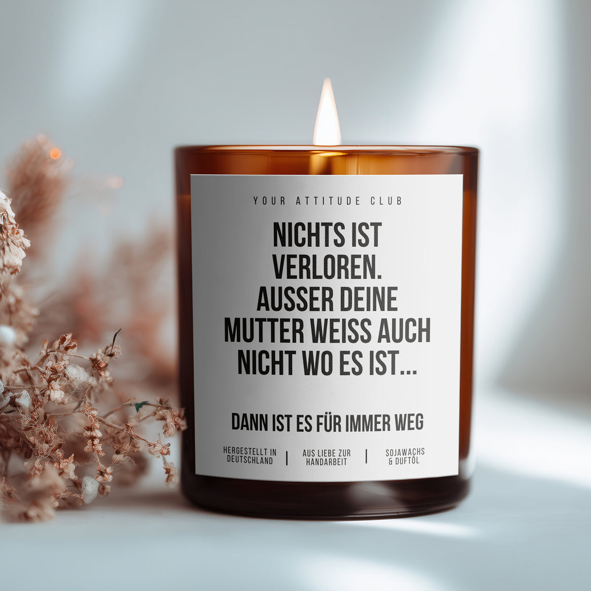 Nothing is lost. Unless your mother doesn't know where it is either... then it's gone forever | 300ml Scented Candle with Humor & 2 Wicks