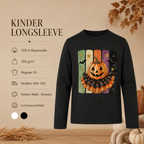 Halloween Kürbis Kinder Longsleeve – Jack O’Lantern Langarmshirt mit Fledermäusen, Herbst & Halloween Shirt für Mädchen und Jungen