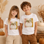 Weißer Kürbis mit Sternen Kinder T-Shirt – Herbst Shirt mit Pumpkin Motiv, Kinder Herbst Outfit, Kürbis Shirt für Mädchen & Jungen
