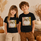 Weißer Kürbis mit Sternen Kinder T-Shirt – Herbst Shirt mit Pumpkin Motiv, Kinder Herbst Outfit, Kürbis Shirt für Mädchen & Jungen