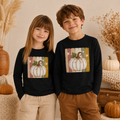 Weißer Kürbis mit Sternen Kinder Longsleeve – Herbst Langarmshirt mit Pumpkin Motiv, Herbst Shirt für Mädchen & Jungen