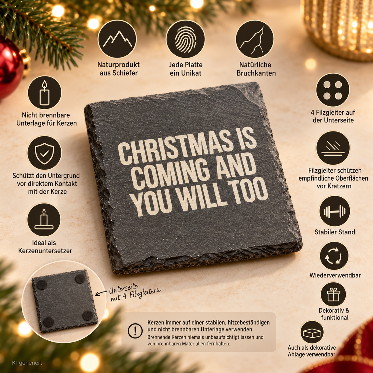 CHRISTMAS IS COMING AND YOU WILL TOO – Weihnachtskerze Naturgras Etikett | Weihnachtsgeschenk | Geschenk für Partner & Freunde | Geschenkidee Weihnachten