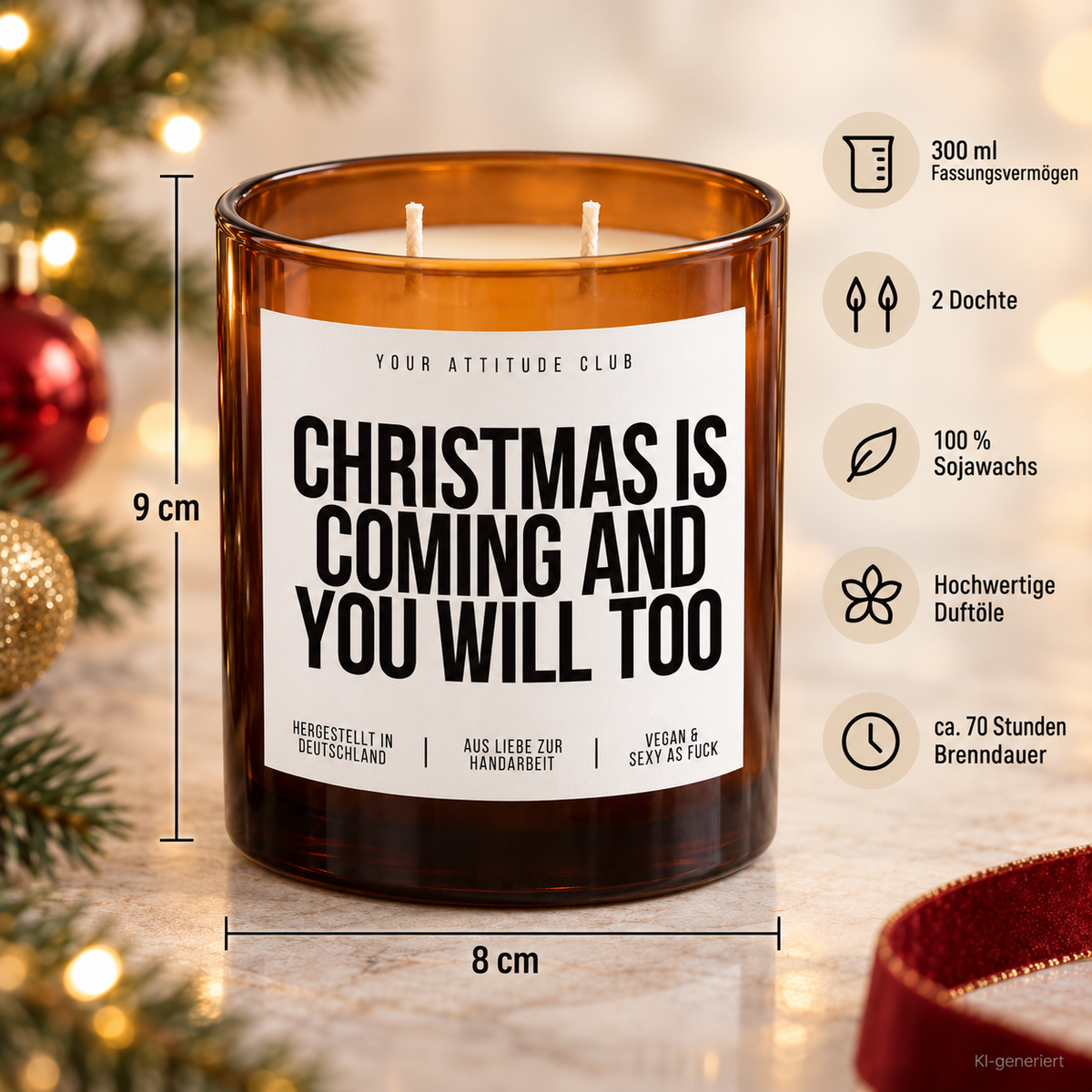 CHRISTMAS IS COMING AND YOU WILL TOO – Weihnachtskerze Naturgras Etikett | Weihnachtsgeschenk | Geschenk für Partner & Freunde | Geschenkidee Weihnachten