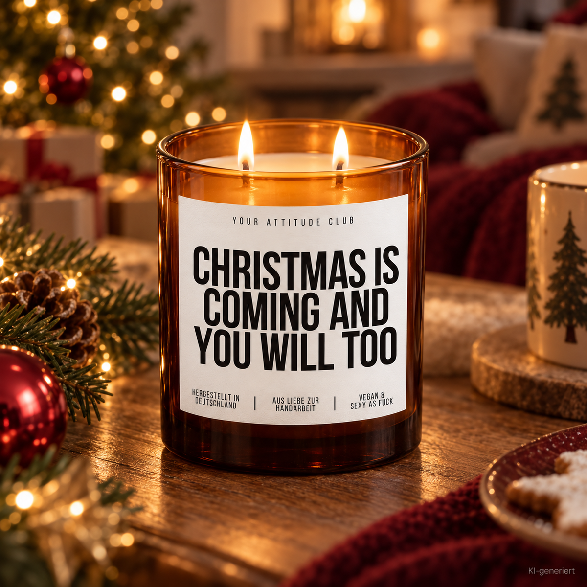 CHRISTMAS IS COMING AND YOU WILL TOO – Weihnachtskerze Naturgras Etikett | Weihnachtsgeschenk | Geschenk für Partner & Freunde | Geschenkidee Weihnachten
