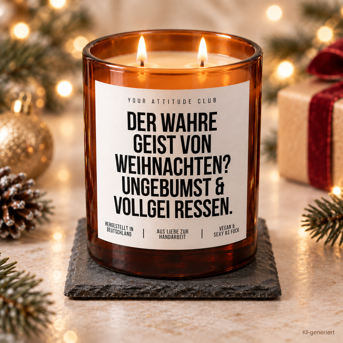 DER WAHRE GEIST VON WEIHNACHTEN? UNGEBUMST & VOLLGEFRESSEN. – Weihnachtskerze | Lustiges Weihnachtsgeschenk | Geschenk für Freunde, Partner & Familie