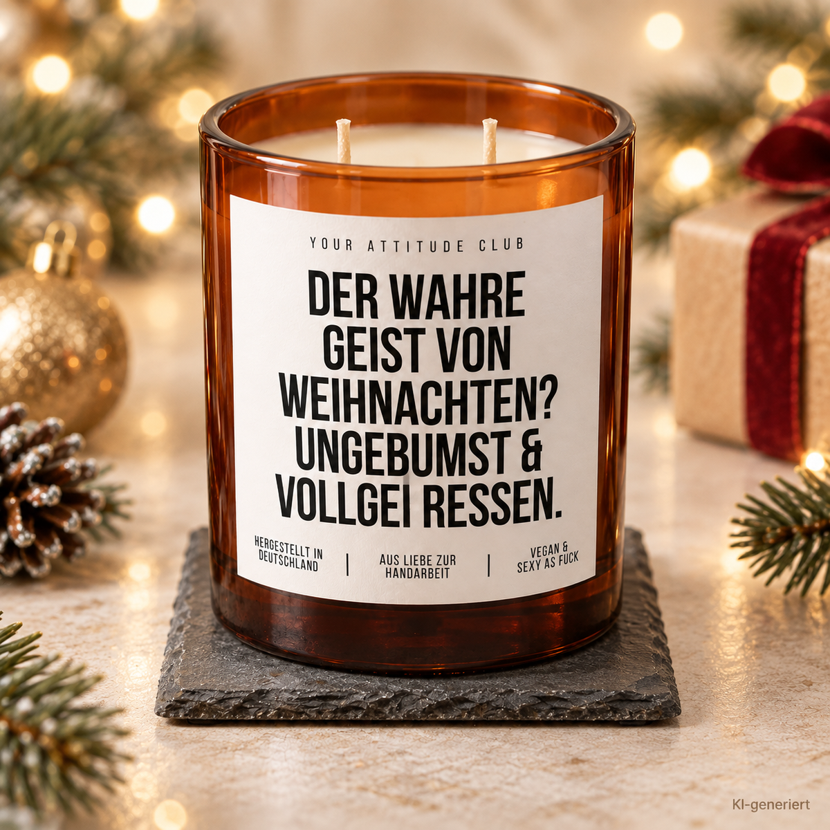 DER WAHRE GEIST VON WEIHNACHTEN? UNGEBUMST & VOLLGEFRESSEN. – Weihnachtskerze | Lustiges Weihnachtsgeschenk | Geschenk für Freunde, Partner & Familie