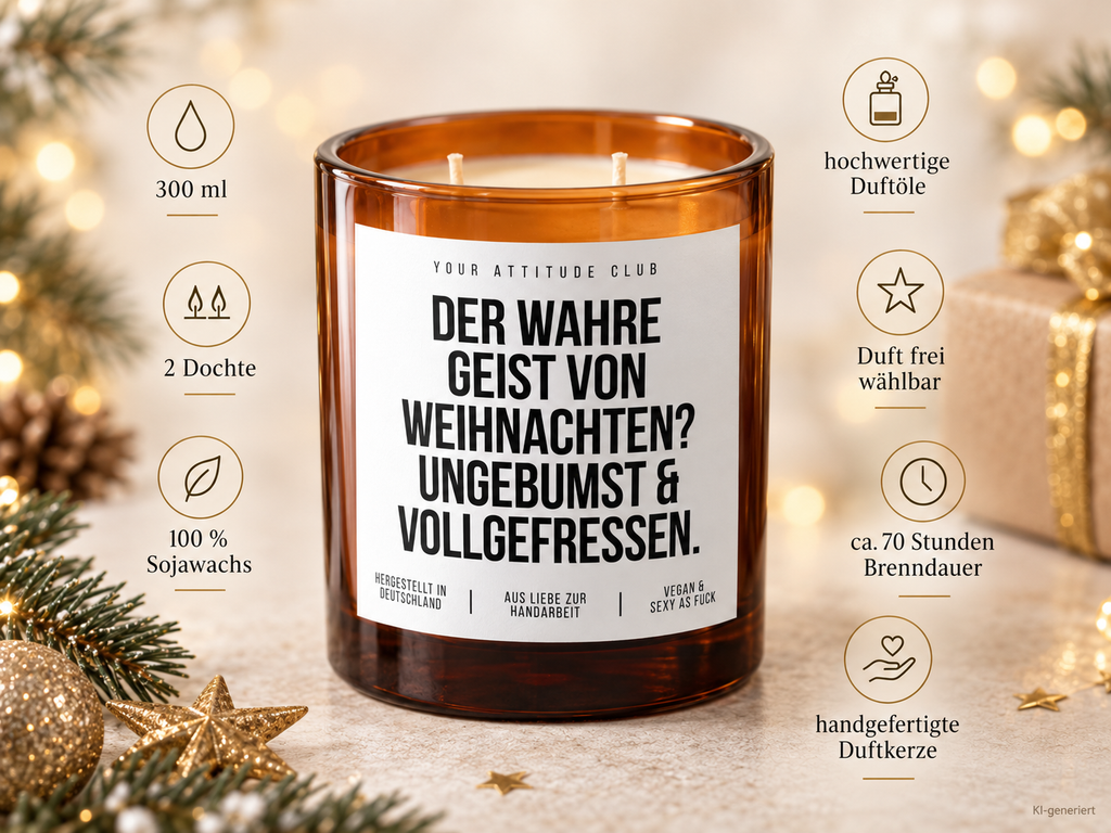 DER WAHRE GEIST VON WEIHNACHTEN? UNGEBUMST & VOLLGEFRESSEN. – Weihnachtskerze | Lustiges Weihnachtsgeschenk | Geschenk für Freunde, Partner & Familie