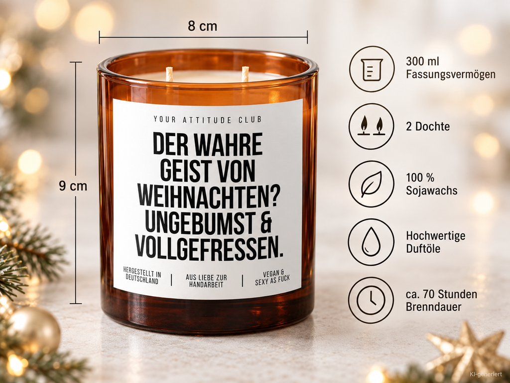 DER WAHRE GEIST VON WEIHNACHTEN? UNGEBUMST & VOLLGEFRESSEN. – Weihnachtskerze | Lustiges Weihnachtsgeschenk | Geschenk für Freunde, Partner & Familie