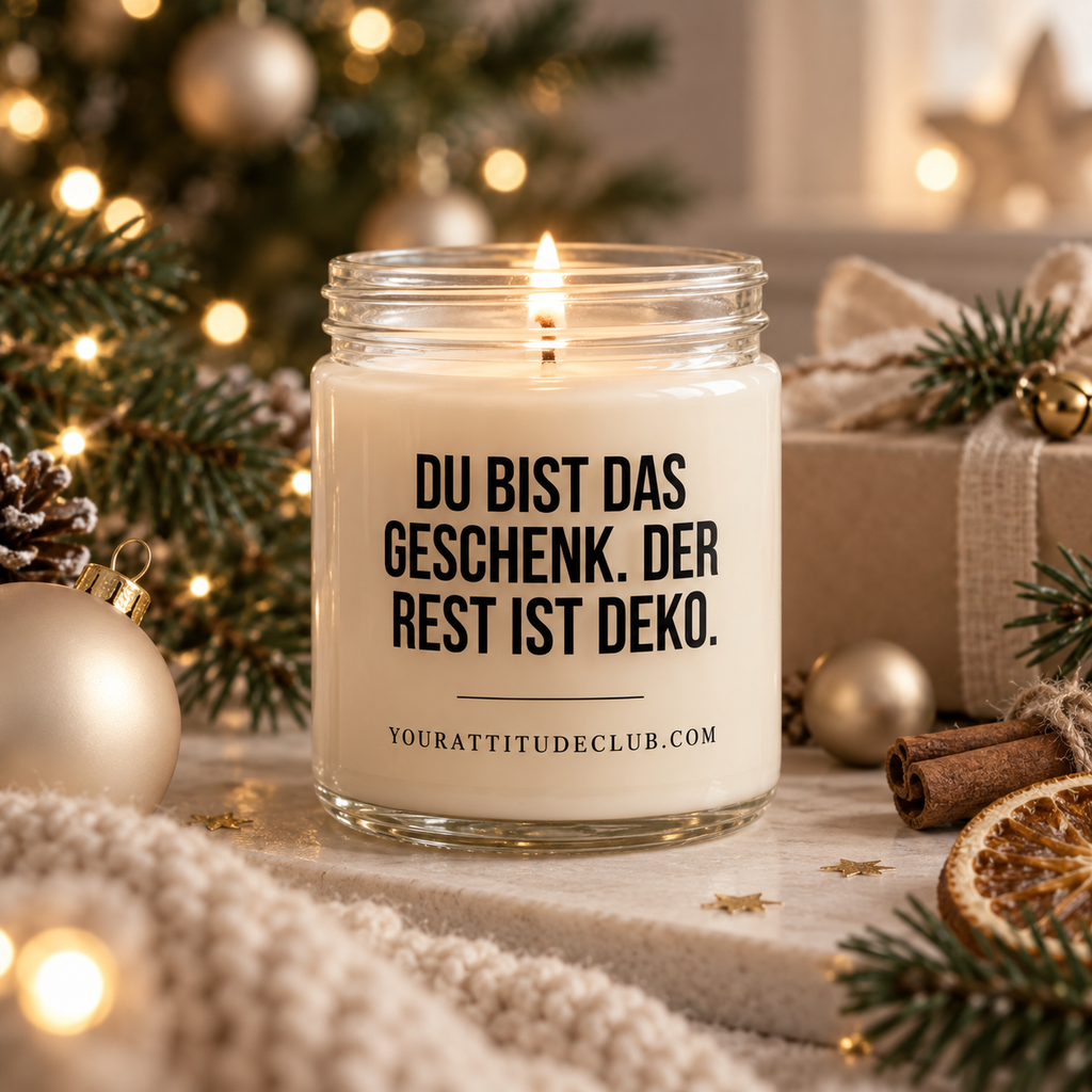 DU BIST DAS GESCHENK. DER REST IST DEKO. | Weihnachtskerze, Weihnachtsgeschenk, Geschenk für Partner, Freundin, Mama, Schwester, Wichtelgeschenk