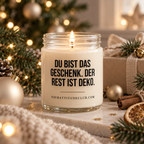 DU BIST DAS GESCHENK. DER REST IST DEKO. | Weihnachtskerze, Weihnachtsgeschenk, Geschenk für Partner, Freundin, Mama, Schwester, Wichtelgeschenk