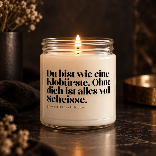 You're like a toilet brush. Without you, everything is full of shit – Funny candle with cheeky saying, humorous gift, statement scented candle, Your Attitude Club