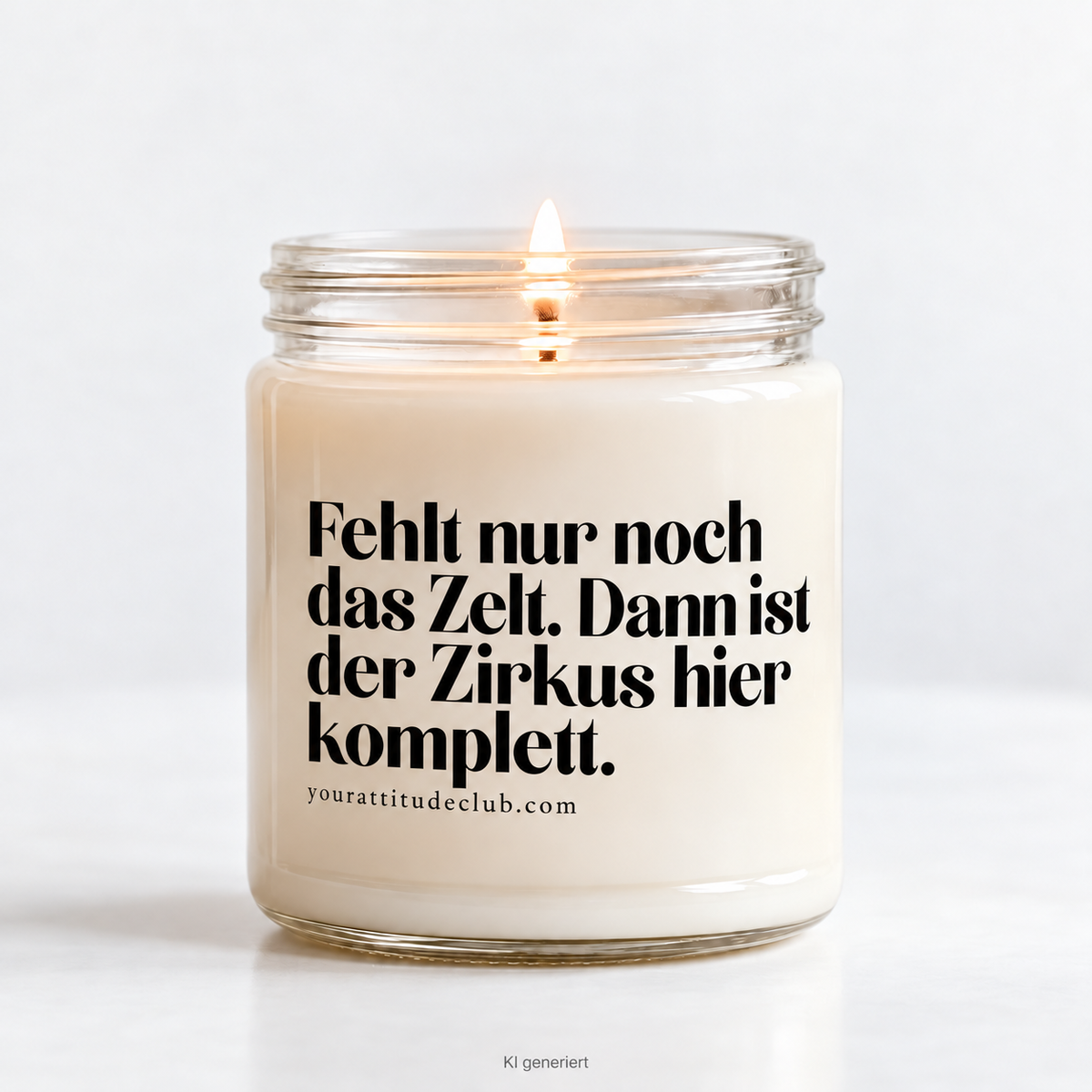 Fehlt nur noch das Zelt. Dann ist der Zirkus hier komplett – Lustige Sprüchekerze, witzige Duftkerze Geschenkidee Familie Freunde, Your Attitude Club