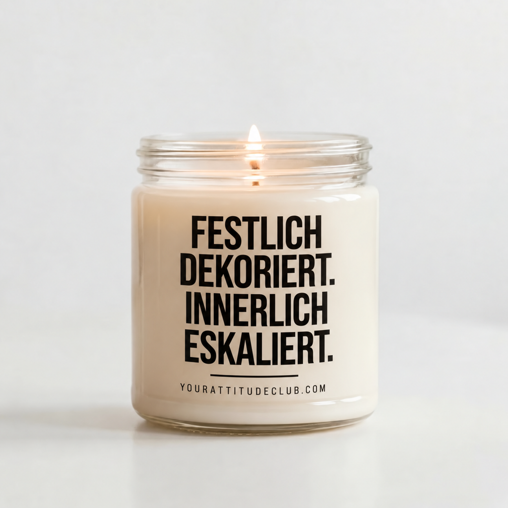 FESTLICH DEKORIERT. INNERLICH ESKALIERT. | Weihnachtskerze, lustiges Weihnachtsgeschenk für Mama, Freundin, Schwester, Wichtelgeschenk