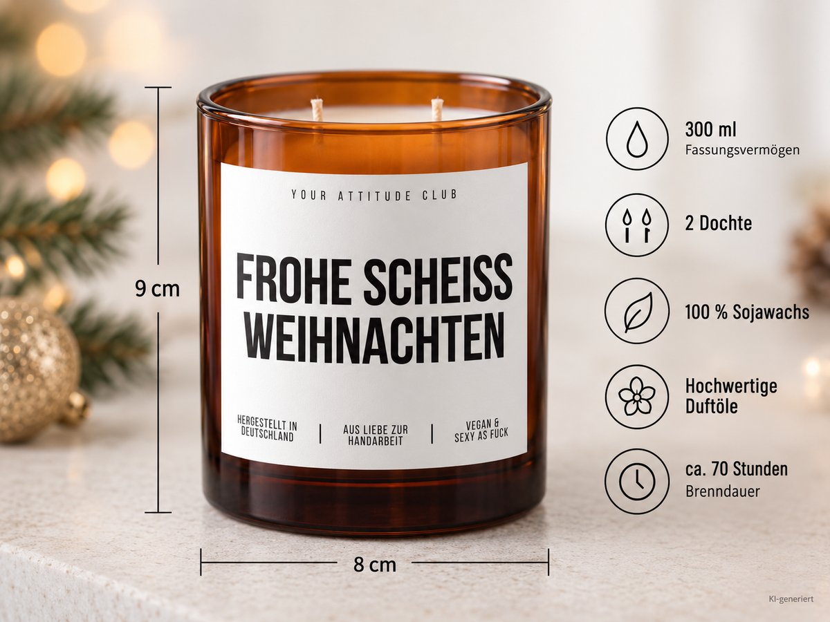 FROHE SCHEISS WEIHNACHTEN – Weihnachtskerze Naturgras Etikett | lustiges Weihnachtsgeschenk | Geschenk für Freunde, Kolleg:innen & Familie